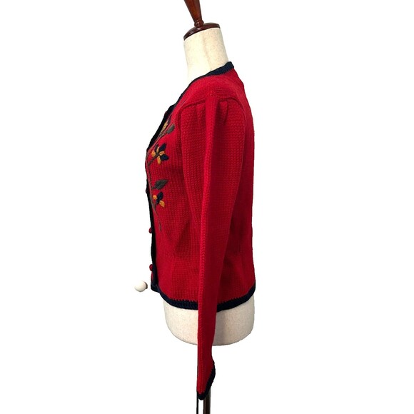 Vtg THE VILLAGER 100% Worsted Wool Sweater Women's S Petite Red Hand Embroidered - Picture 3 of 9